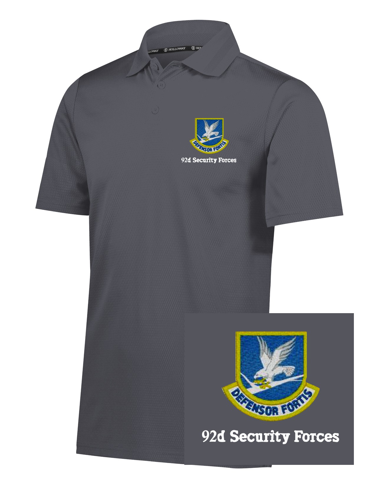 06 222568 Holloway SS Prism Polo Carbon with Left Chest Embroidery