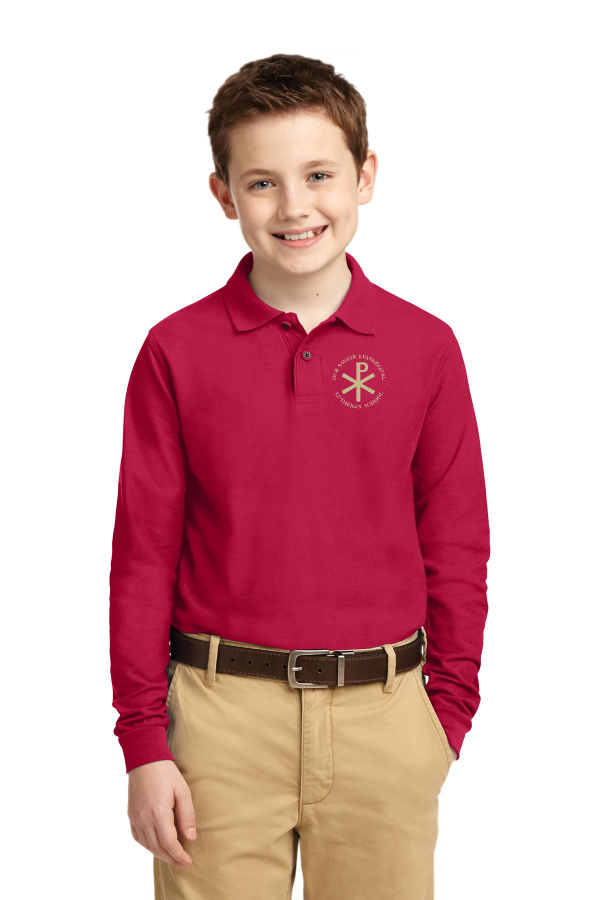 Youth Long Sleeve Silk Touch Polo-Embroidered Logo-Y500LS