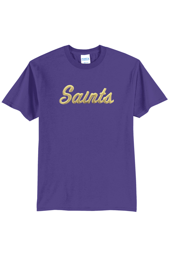 Port & Co Core Blend Tee. Saints Puff or Holy Trinity Glitter