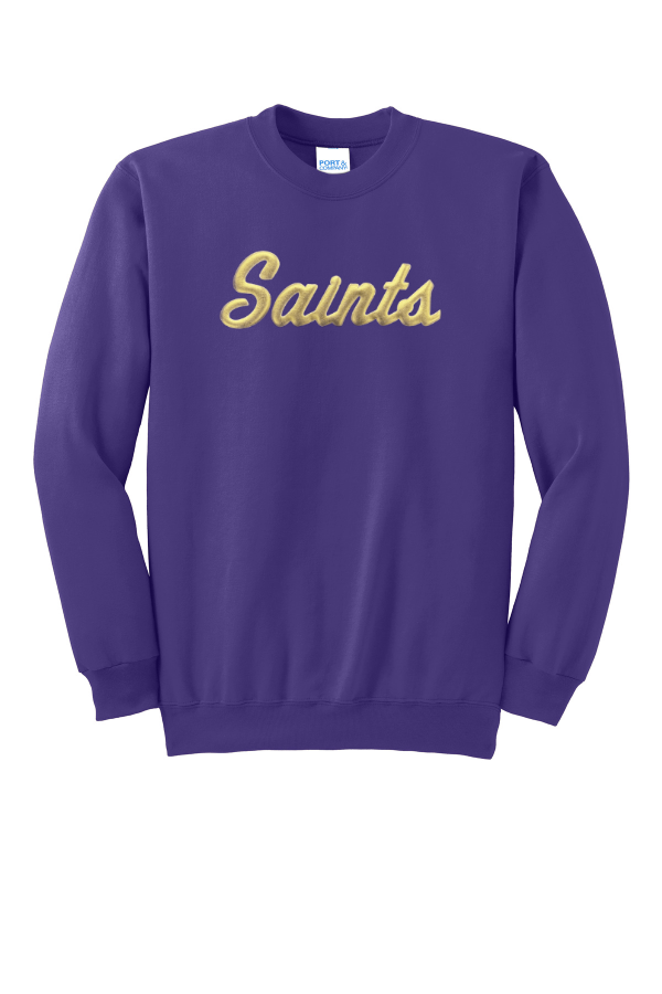 Port & Co Essential Fleece Crewneck Sweatshirt. Saints Puff or Holy Trinity Glitter