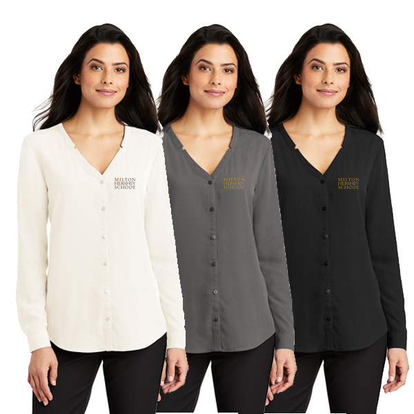Port Authority Ladies Long Sleeve Button-Front Blouse.