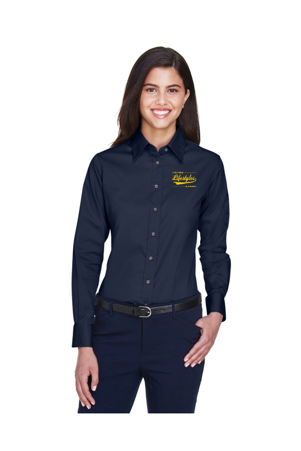 Ladies  Easy Blend Long-Sleeve TwillShirt with Stain-Release m500w
