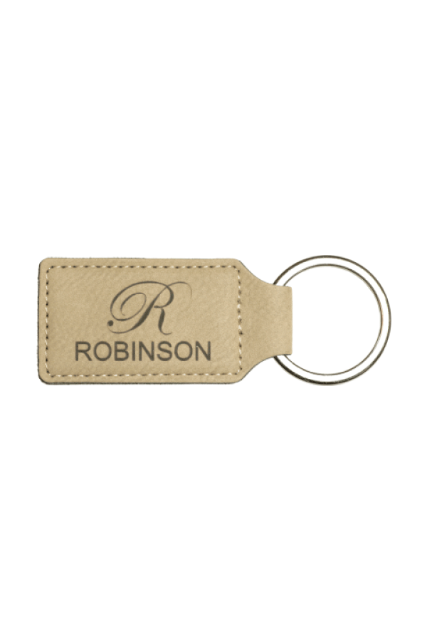 Light Brown Leatherette Rectangle Keychain