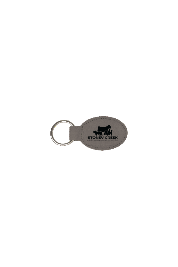 Engraved Gray Leatherette Oval Keychain