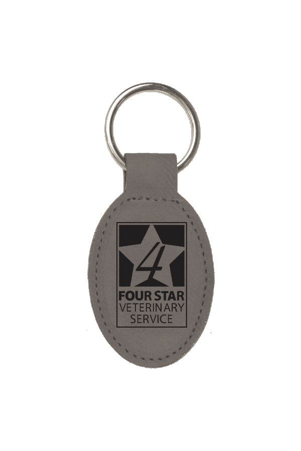 Engraved Gray Leatherette Oval Keychain