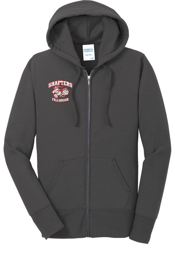 Ladies Full-Zip Hood Sweatshirt-EMBROIDERY Charcoal or Sport Grey