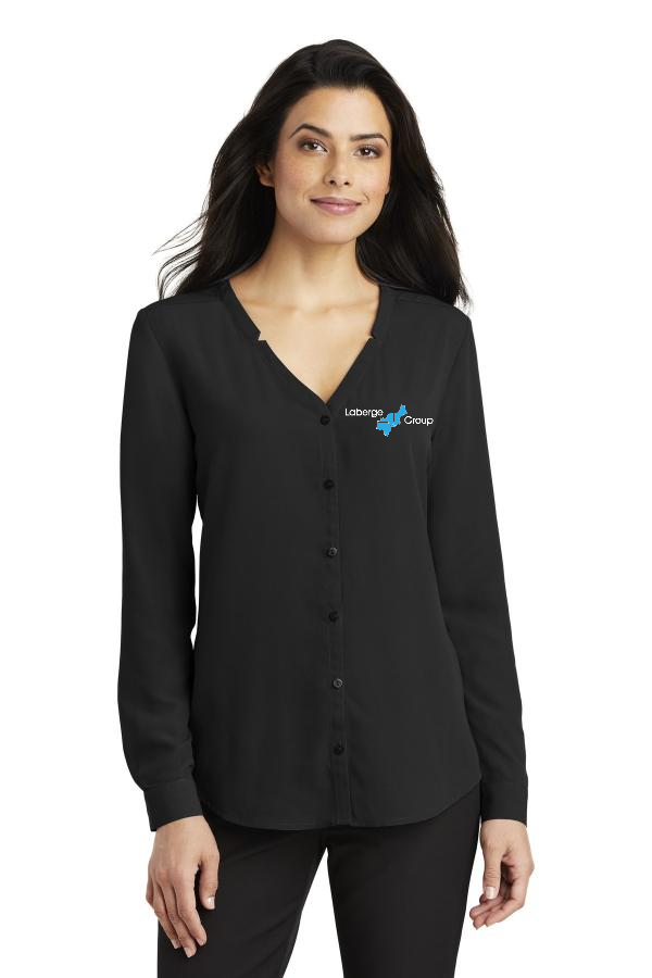 Ladies Long Sleeve Button-Front Blouse